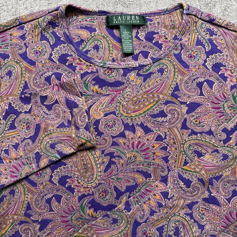 Ralph‎ Lauren LRL Top Womens Large Purple Paisley Shirt Long Sleeve Pullover